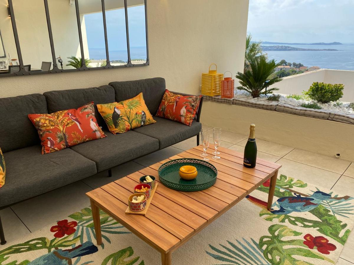 Superbe T2 44M2 - Grande Terrasse Vue Mer Panoramique Exceptionnelle Piscine - Parking Bandol Zewnętrze zdjęcie